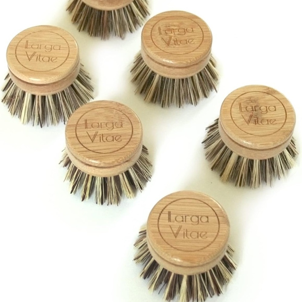 6 pcs Wooden Dish Brush Replacement Heads Bamboo Wood and Natural Bristle